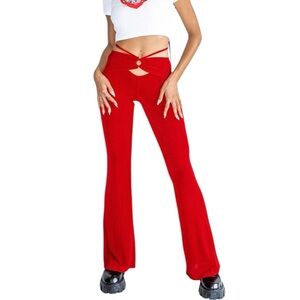 NWT Princess Polly Red Flare Pants High Rise Cut Out S 4